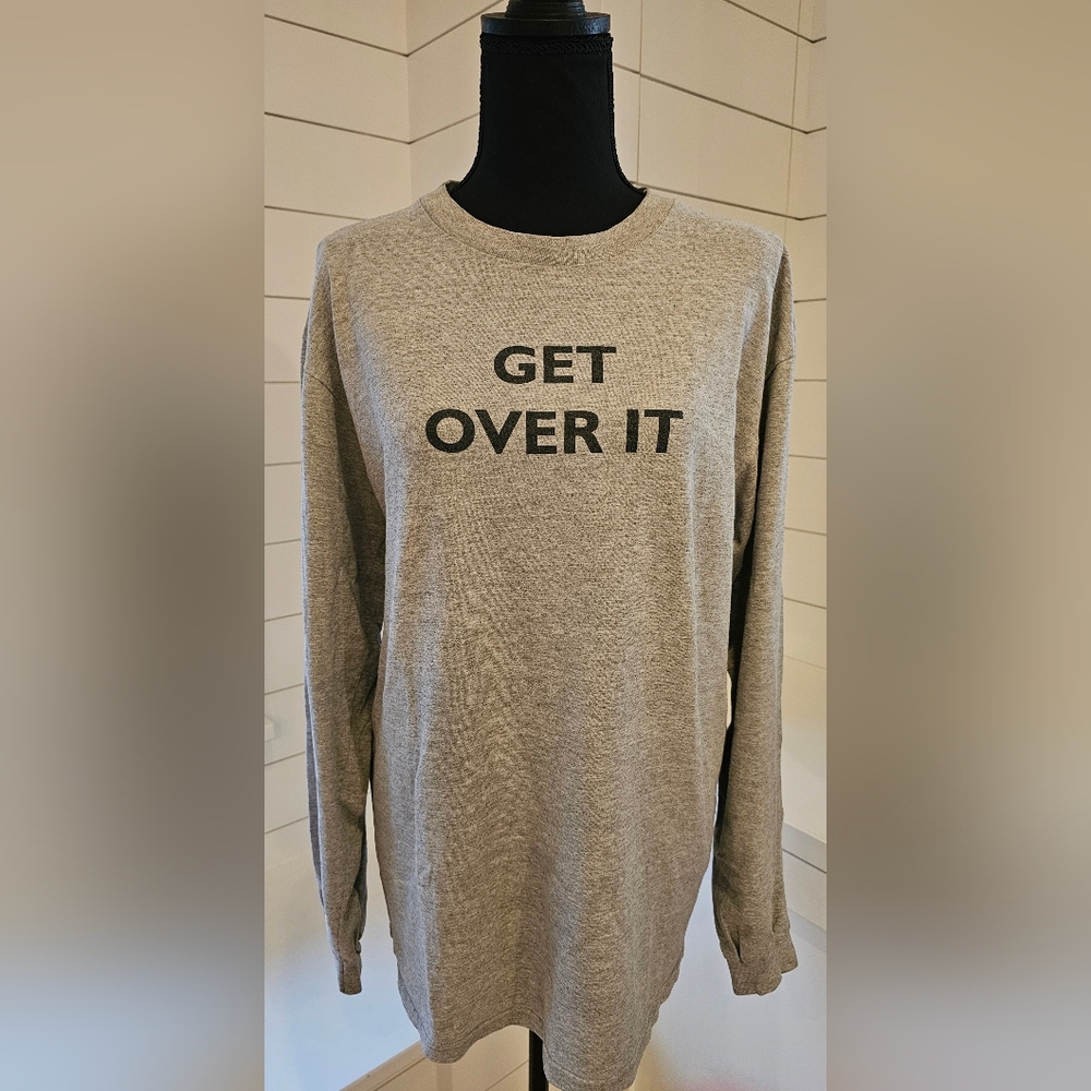 Gray Long Sleeve 'Get Over It' Long Sleeve Tee Shirt